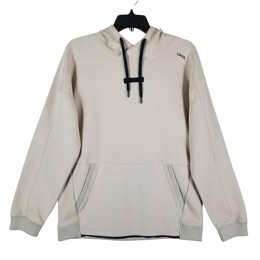 UNRL Hoodie Mens Small Beige Tech Performance Pullover Crossover Hood